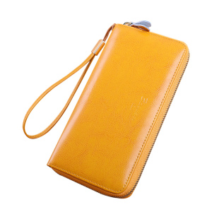 真皮黄色招财钱包男女长款2025新款拉链手拿包卡包钱夹时尚休闲潮