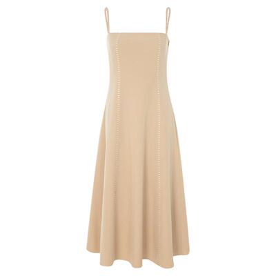 纯色简约设计吊带中长连衣裙