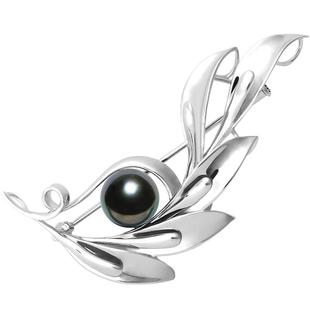 GiO珠宝大溪地海水黑珍珠胸针925银正圆强光女精致优雅高级感轻奢