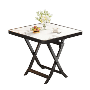 折叠桌便携式仿岩板餐桌商用饭桌家用小户型出租房打牌桌子四方桌