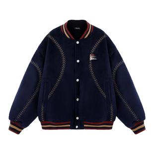 BJHG不计后果夹棉棒球服棉服男款冬美式运动棉衣羊毛上衣厚外套女