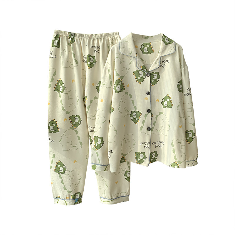 特大码300斤睡衣女翻领长袖套装春季加肥加大胖m可穿休闲家居服夏