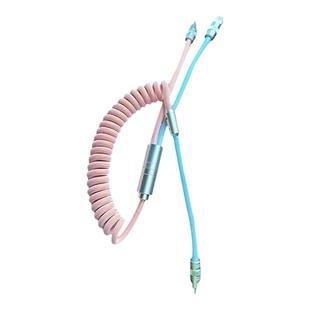 车载充电线快充一拖二数据线typeC接口苹果15carplay弹簧伸缩粉色