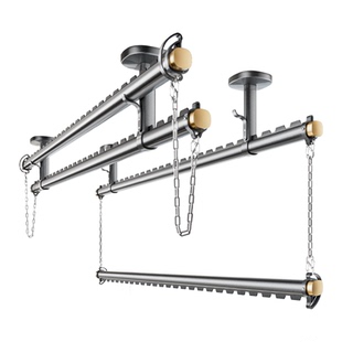 比人阳台固定式晾衣架侧装家用晾衣杆侧面边顶装上下双层悬挂三杆