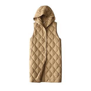 2025秋冬新款升级版石墨烯叠穿V领中长款连帽羽绒服马甲女轻薄