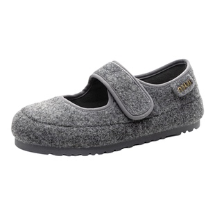 魔术贴毛呢勃肯鞋女圆头软底冬季玛丽珍鞋保暖棉单鞋2025春季新款