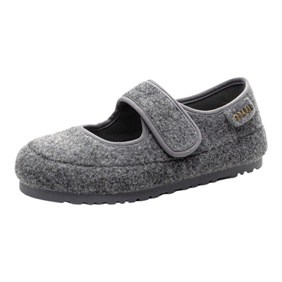 魔术贴毛呢勃肯鞋女圆头软底秋冬