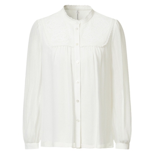 VGRASS维格娜丝春季新款真丝顺纡立体绣花衬衫新中式圆领长袖上衣