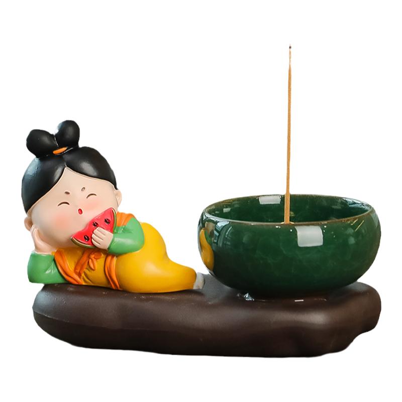創(chuàng)意可愛唐仕女檀香插香器香道香薰?fàn)t擺件茶寵客廳書房桌面小擺件