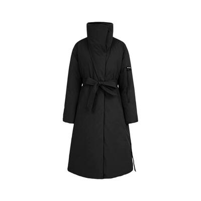 sdeer撞色字母收腰长款羽绒服