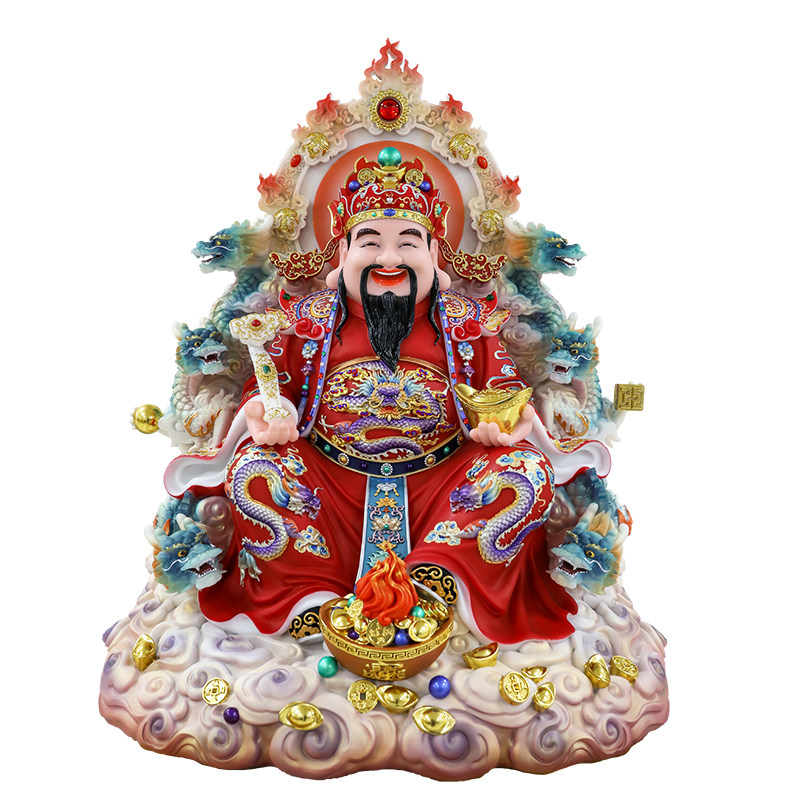 汉白玉彩绘财神爷神像摆件