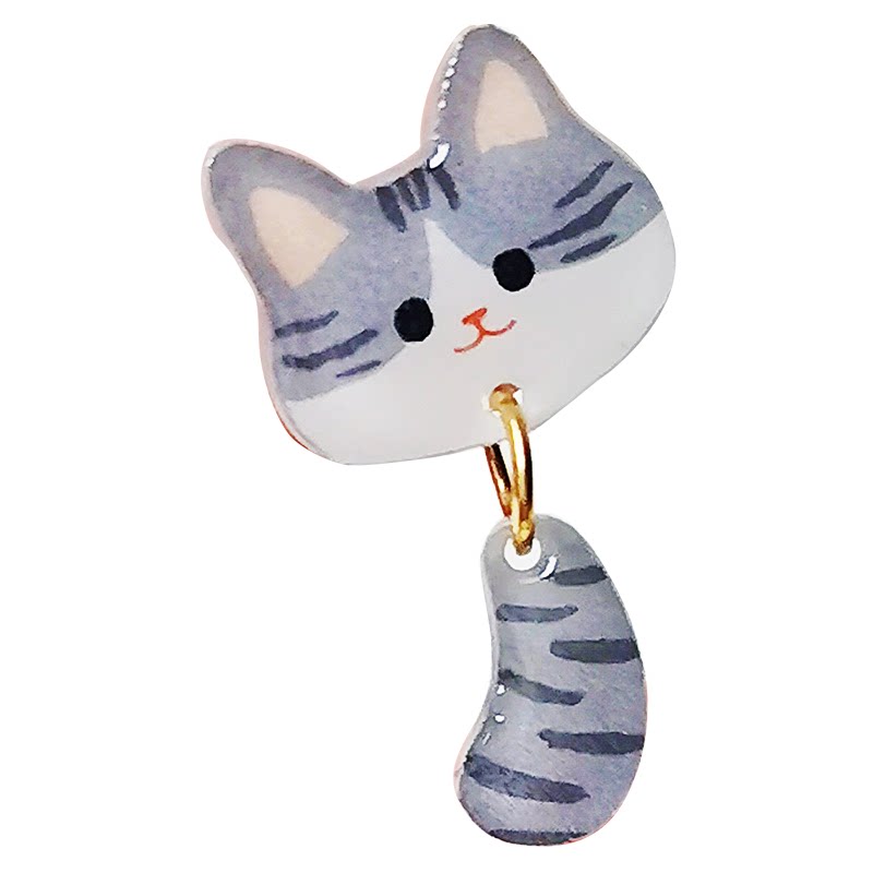 会动的尾巴可爱猫咪橘猫黑猫三花纯银耳钉无耳洞耳夹猫咪耳饰合集