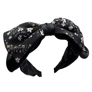 Kenlove黑色碎花大蝴蝶结发箍女宽边高颅顶头箍高级感压发发卡