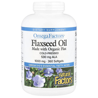 Natural Factors,Omega Factors, 亚麻籽油胶囊, 1000毫克, 360粒