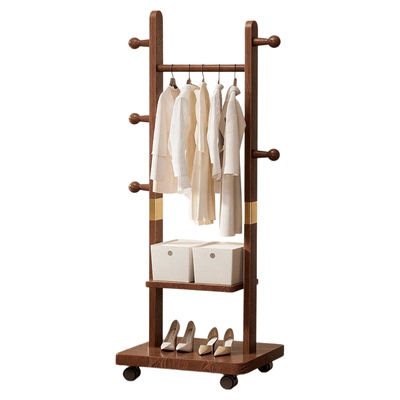 移动衣架实木双排衣帽架2025新款