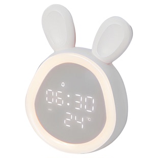 卡通时光兔闹钟夜灯学生宿舍数字显示起床神器充电床头摆件定时