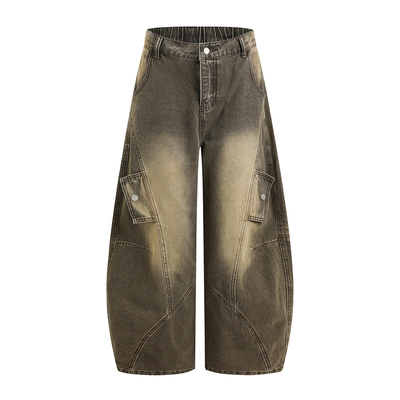 解构水洗渐变牛仔裤男直筒弯刀裤