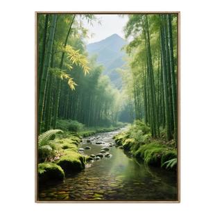 竹林挂画五行喜木水新中式山水画入户玄关装饰画步步高升财运亨通