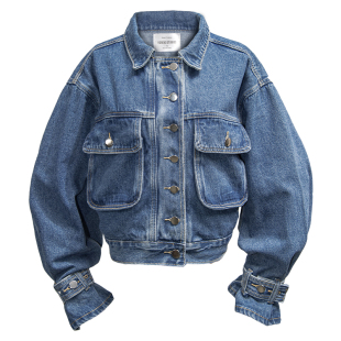 野人珊宽松短款牛仔外套女潮复古港风牛仔服小个子廓形夹克上衣