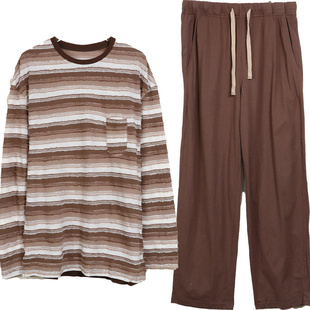 朵朵可可睡衣男秋冬可外穿条纹针织衫莫代尔棉长袖长裤家居服套装