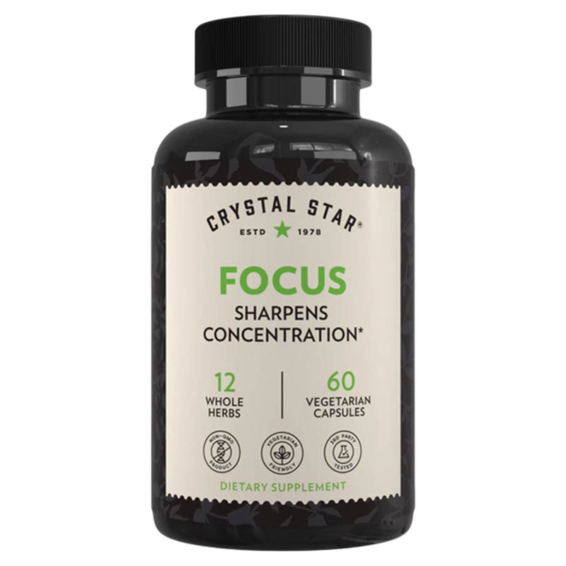 现货临期美国Crystal Star专注片60粒FOCUS注意力头脑清醒缬草根