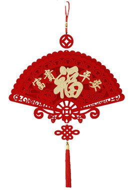 2026马年新款植绒立体扇形平安福字挂件新年镂空新年春节喜庆装饰