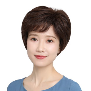 佰丝堂假发女中老年斜刘海短卷发三七分造型逼真自然真人发丝头套