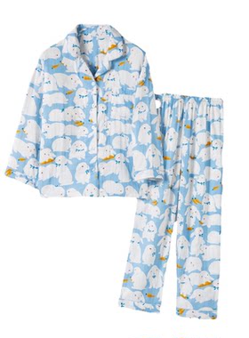 日系兔子女纯棉纱睡衣套装夏季