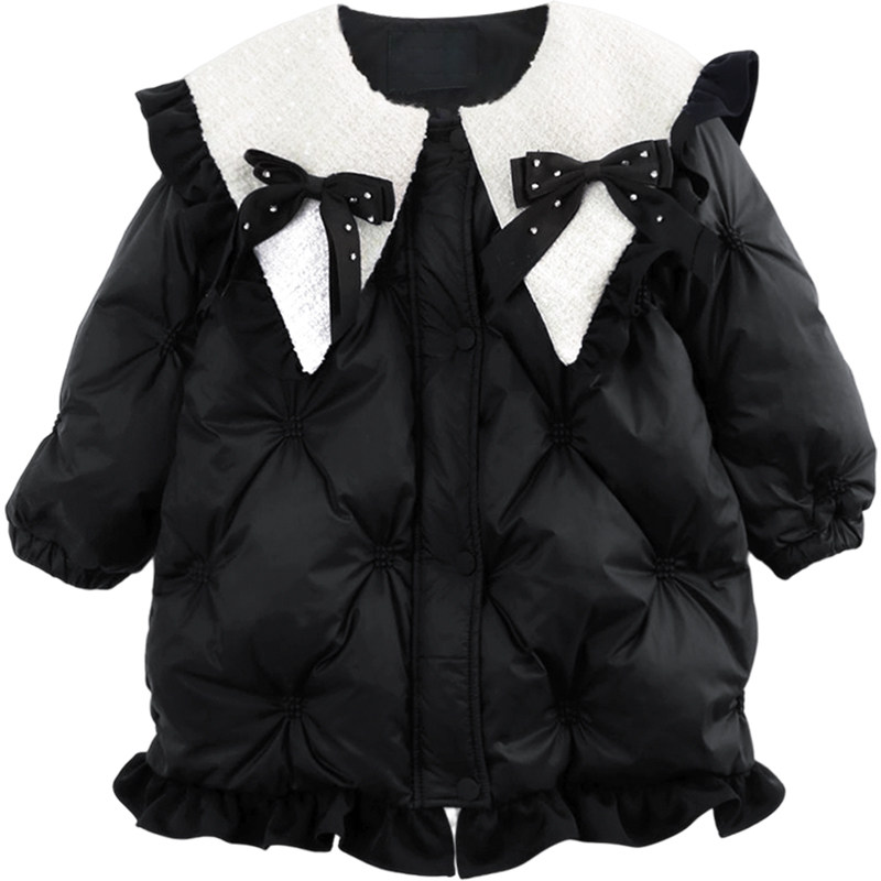 NORNOR女童羽绒服冬季洋气小公主童装棉袄儿童黑色冬装外套