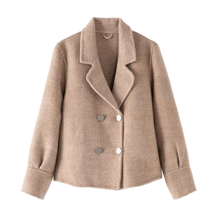 毛呢外套女2025新款秋冬西装领小香风双面羊绒大衣女士小个子短款