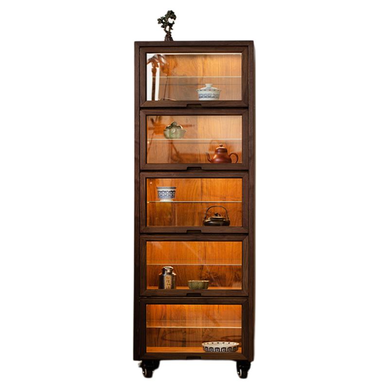 北美黑胡桃实木文玩茶具收纳展示柜大容量简约新中式可移动储物柜