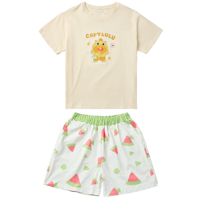 言仓水豚噜噜短袖睡衣卡通凉感短袖短裤居家服夏清凉舒适生日礼物