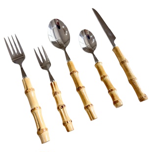 304不锈钢餐具竹节柄勺子高颜值西餐刀叉勺套装商用甜品勺子调羹