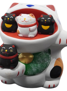 DENKYO日本京都龙虎作生日开业礼物收银五福猫绝版招财猫装饰摆件