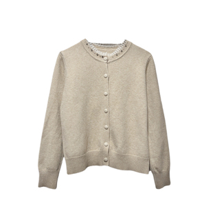 沉默家红色新年毛衣蕾丝钉珠花边圆领针织开衫女上衣毛衣外套