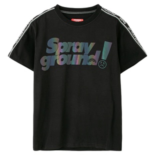 SprayGround潮流字母印花短袖男女宽松情侣T恤镭射反光W0810211