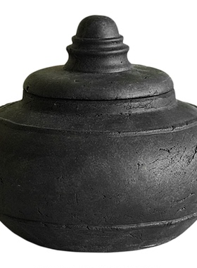 中式仿古老式黑色土陶罐收纳罐子