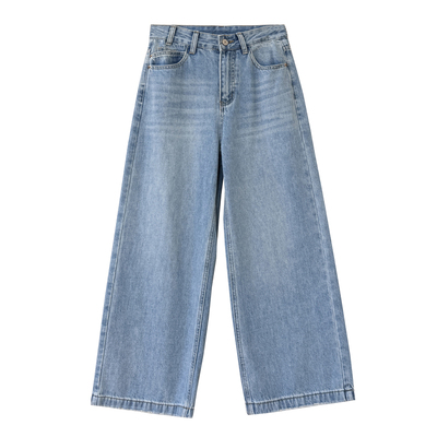 2026春季高腰窄版显瘦显腿直九分牛仔裤女后腰皮标设计阔腿直筒裤