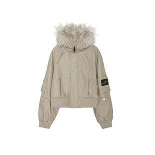 IMXS【明星同款】座山雕大毛领派克服PU皮衣夹克情侣棉服外套潮牌