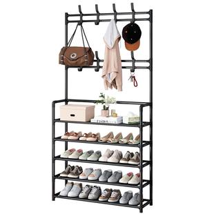 鞋架子简易门口家用多层室内出租房挂衣架衣帽架入户门鞋帽架一体