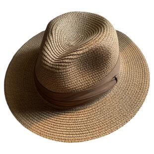 法式复古浅咖啡草编帽女夏季防晒度假草帽英伦礼帽海边沙滩遮阳帽