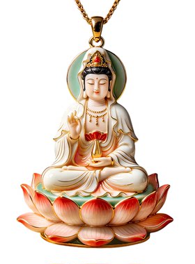 莲台圣境佛牌项链吊坠观音菩萨金属莲花项链轻奢吉祥寓意精致吊坠
