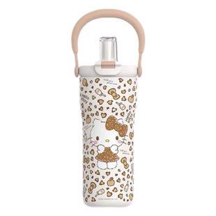 Hellokitty豹纹高颜值保温杯大容量冰霸杯双饮杯吸管杯带茶隔水杯