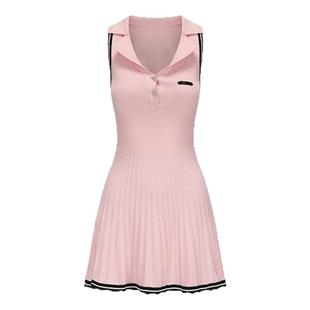 ARTE PURA粉色压褶无袖polo针织连衣裙女高球千金高尔夫穿搭新款