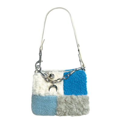 拼接设计小方包毛绒腋下包