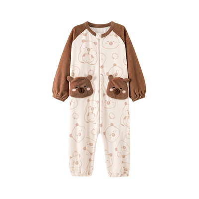 卡皮巴拉女童珊瑚绒连体睡衣冬季防着凉中大童加厚法兰绒儿童睡袋