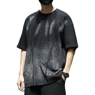 夏季洗水做旧短袖t恤复古大码