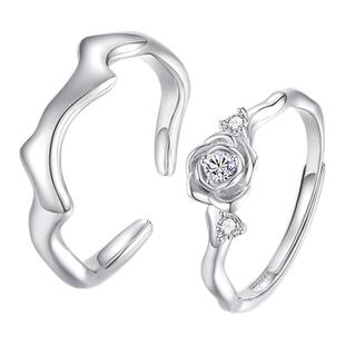 周大生玫瑰誓约情侣对戒纯银设计感开口纯银食指戒指生日礼物饰品