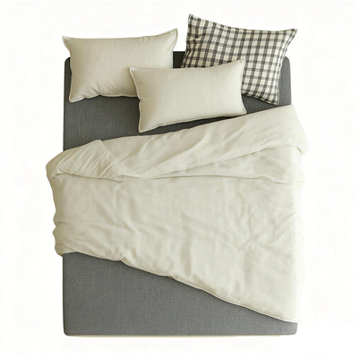 DAISYHOME百川千鸟26早春新品条纹格子双层皱皱纱全棉软糯四件套