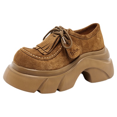 LeeCooper厚底鞋女款2026真皮增高时尚休闲鞋复古乐福鞋